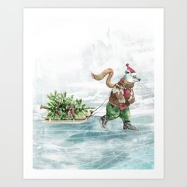 Polarbear with Christmas Tree Art Print