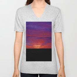Amethyst pink sunrise burning bright on underbelly of clouds purple sky color photograph / photography for home and wall decor V Neck T Shirt