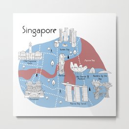 Mapping Singapore - Original Metal Print | Archietcure, Graphicdesign, Gift, Asia, Travel, Ideas, Gardensbythebay, Singapore, Merlion, Chinatown 
