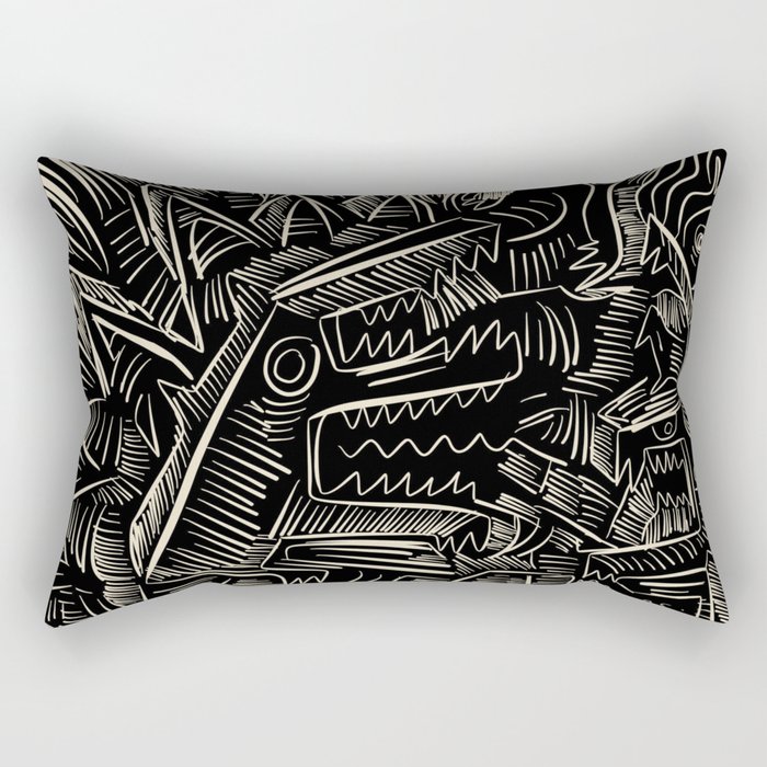 Black and white street art graffiti monster Rectangular Pillow