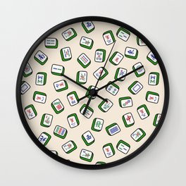 Scattered Mahjong Game Tiles in Ivory Cream Background. It's Mahjong Time! Wall Clock