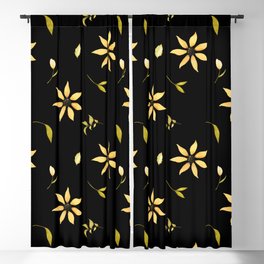 Yellow sunflowers on black background Blackout Curtain