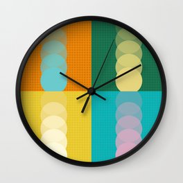 Grid retro color shapes patchwork 1 Wall Clock