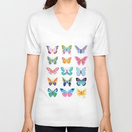 Colorful Butterflies  V Neck T Shirt