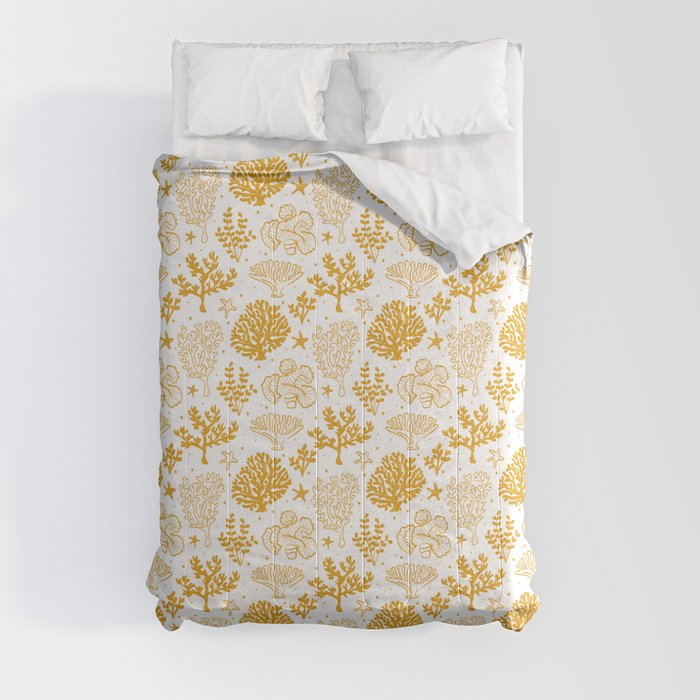 Mustard Coral Silhouette Pattern Comforter