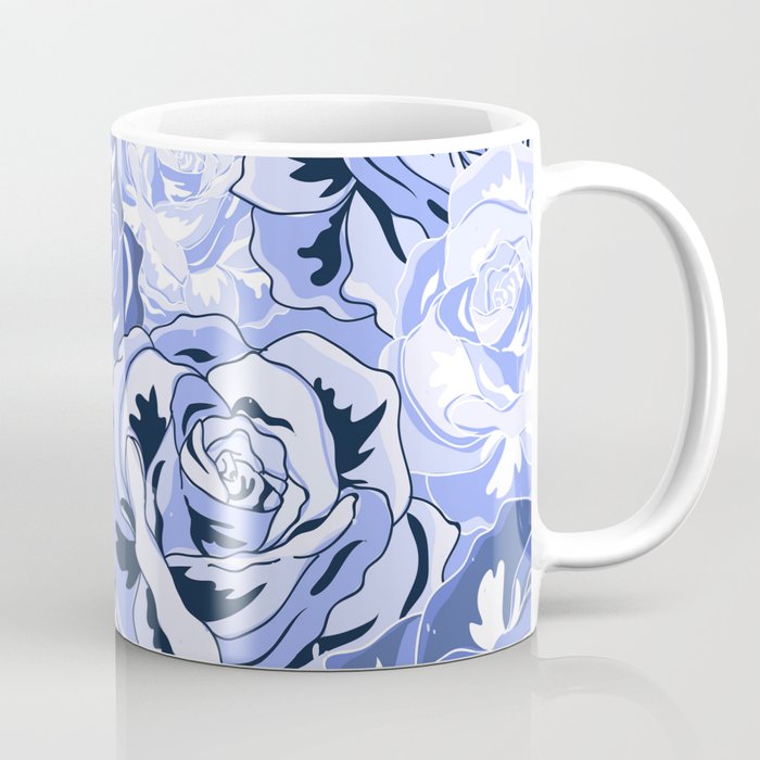 Baby Blue Lavender Roses Floral Retro Pattern Coffee Mug