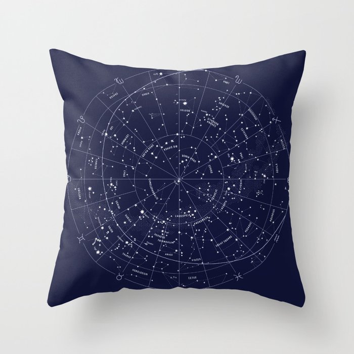 Constellation Map Indigo Throw Pillow