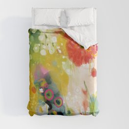 abstract floral art in yellow green and rose magenta colors Duvet Cover