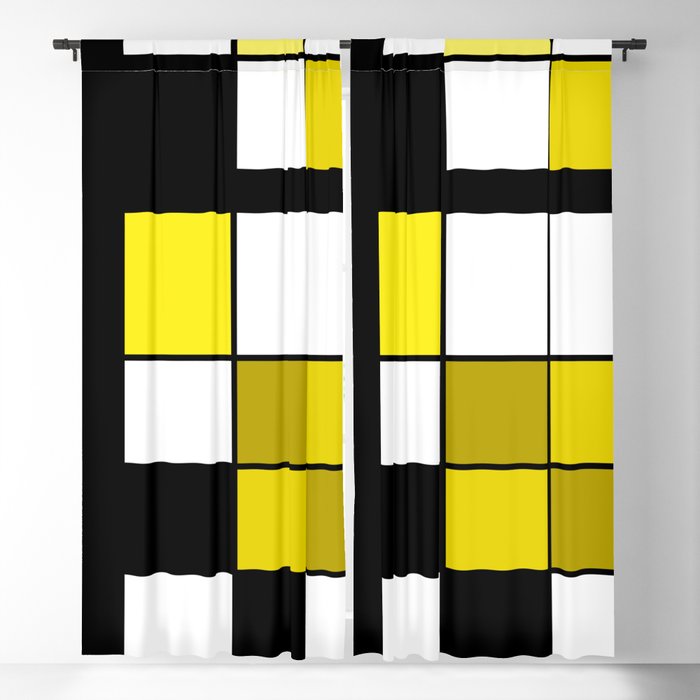 De Stijl Style Geometrical Art Yellow Blackout Curtain