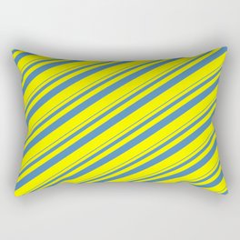 [ Thumbnail: Blue and Yellow Colored Striped Pattern Rectangular Pillow ]