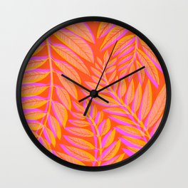 Hot Tropics - Orange Pink Tropical Vines Wall Clock
