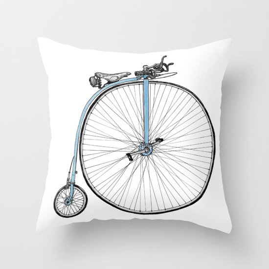 Blue Penny Farthing Throw Pillow