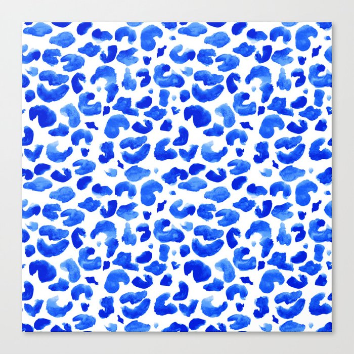 Leopard Print Blue and White Canvas Print