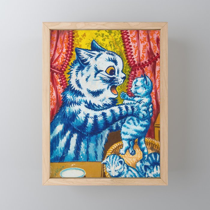 Cat and her Kittens by Louis Wain Framed Mini Art Print