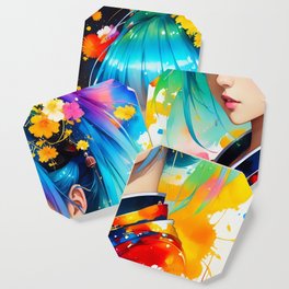 Beautiful anime style geisha Coaster