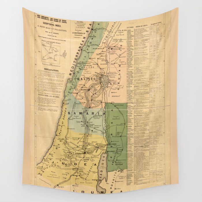 The Journeys and Deeds of Jesus Map (1881) Wall Tapestry by The Arts