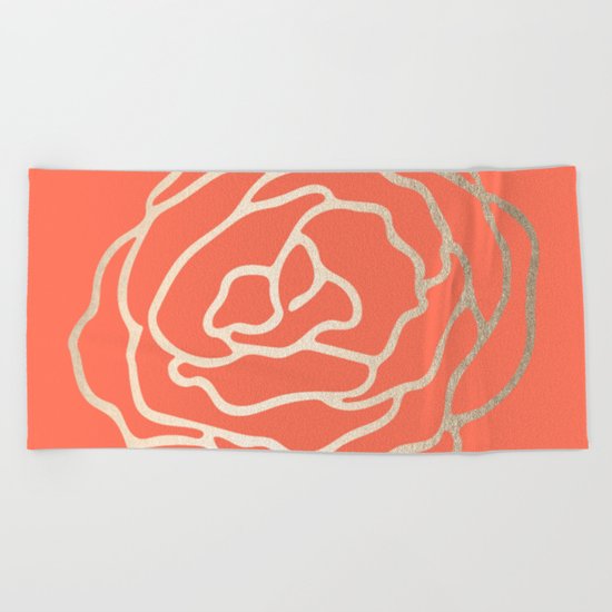 Rose White Gold Sands on Deep Coral Beach Towel