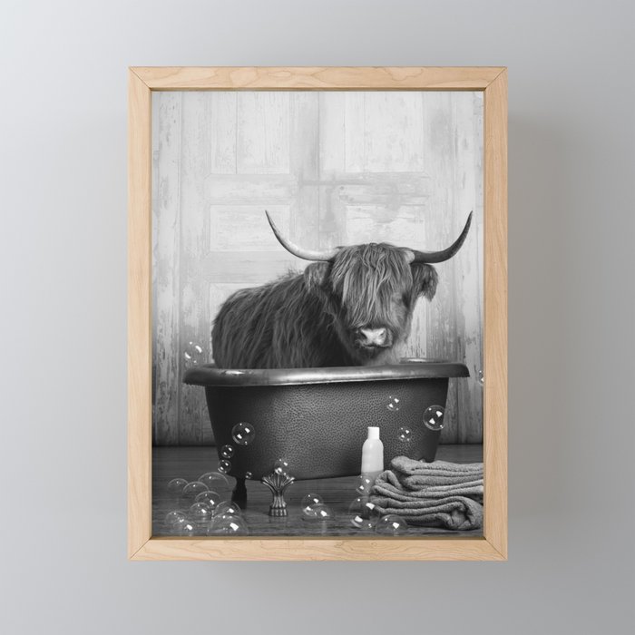 Highland Cow in the Tub Framed Mini Art Print