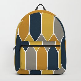 Long Honeycomb Geometric Pattern in Mustard Yellow, Navy Blue, Gray, and White Backpack