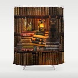 Magic and Herbs Apothecary Book Nook Shower Curtain