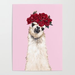 Llama with Red Roses Crown Poster