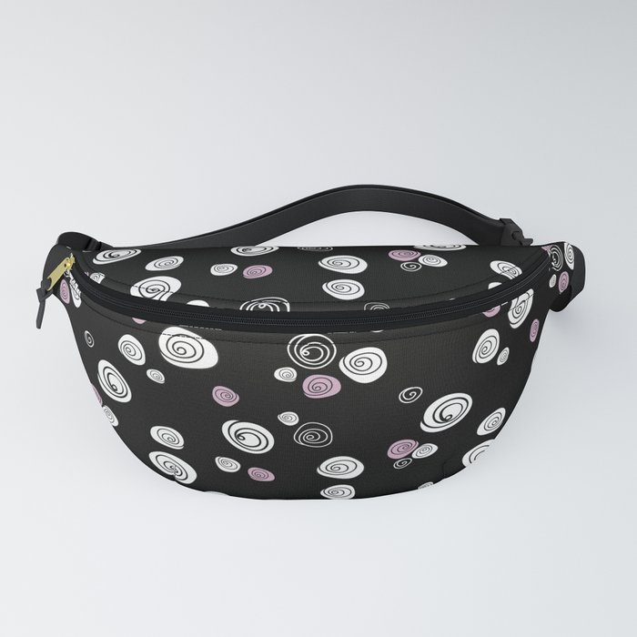 White and pink roses pattern on black background Fanny Pack