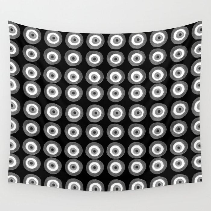 Evil Eye Amulet Talisman Black White Gray on black Wall Tapestry