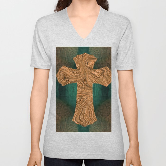 Cross in gold V Neck T Shirt