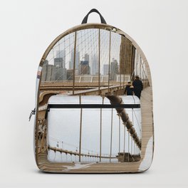 Brooklyn Bridge in New York City, USA | View on downtown from the bridge | Travel photography print | New York people walking | Tipical NY building architecture photo Art Print Backpack