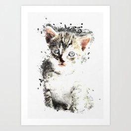 Kitten Art Print | Cat, Small, Brush, Drawing, Acrylic, Kitten, Paiting, Digital, Cute, Ink 