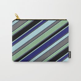 [ Thumbnail: Powder Blue, Dark Sea Green, Midnight Blue, Dim Gray, and Black Colored Striped/Lined Pattern Carry-All Pouch ]