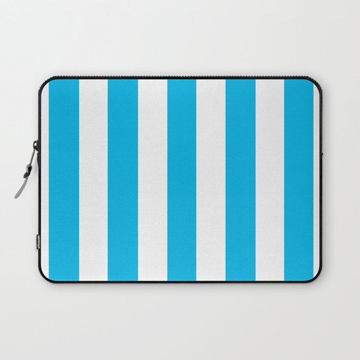 Cyan (process) azure - solid color - white vertical lines pattern Laptop Sleeve