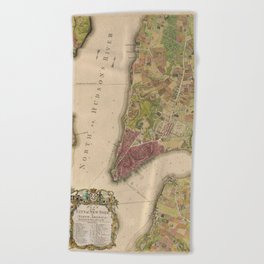 18th Century New York Map Beach Towel