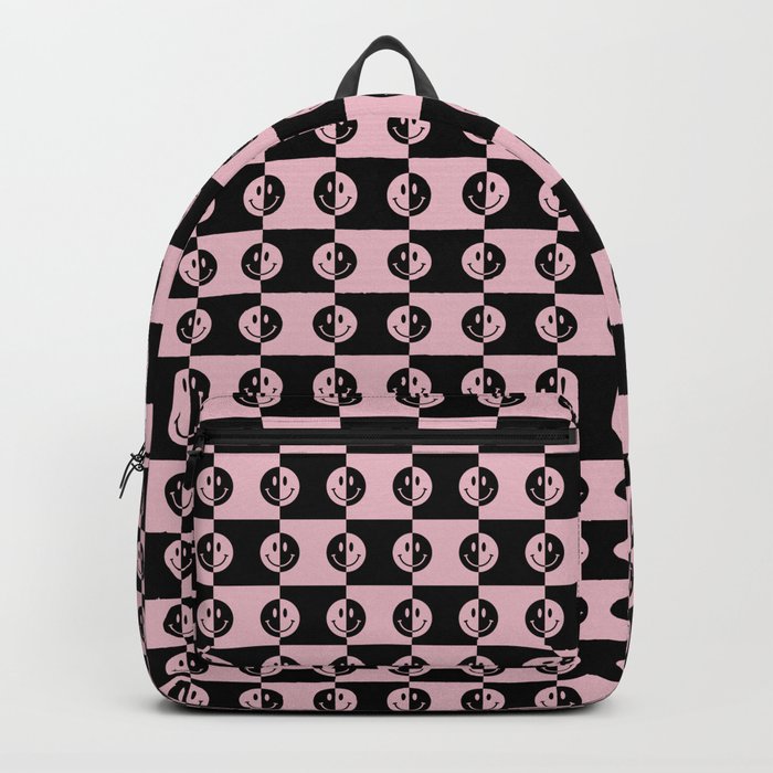 Medium - Happy Face Checkered 50/50 - Pink & Black Backpack by