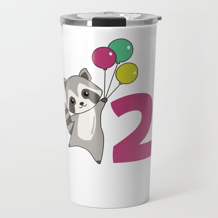 Raccoon Second Birthday Balloons For Kids Travel Mug