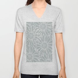 Bold Gray Blooming Sunflowers V Neck T Shirt
