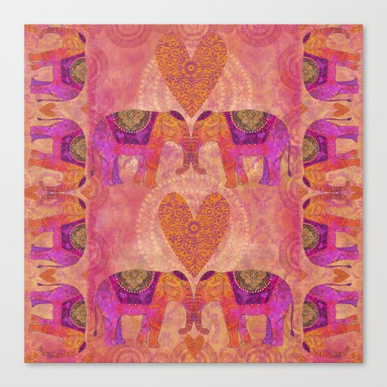 Elephants in Love heart illustration Canvas Print