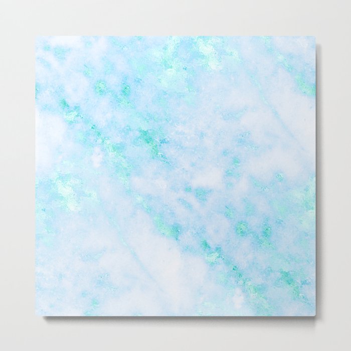Blue Marble - Shimmery Turquoise Blue Sea Green Marble Metallic Metal Print