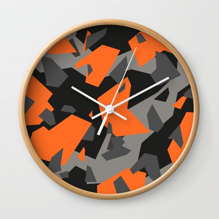 Black\Grey\Orange Geometric camo Wall Clock