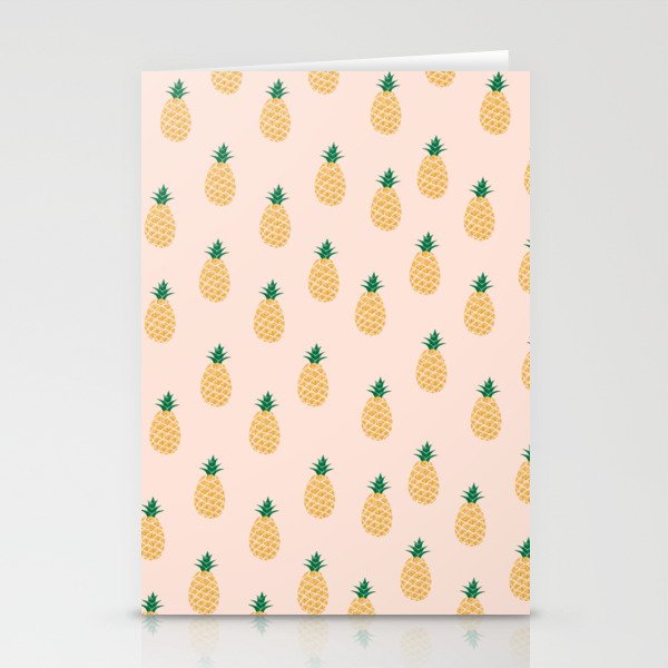 Pineapple Tropical Fruit Print On Pink Background Pattern Stationery Cards