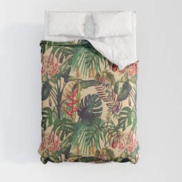 Vintage Tropical Flora (green) Comforter