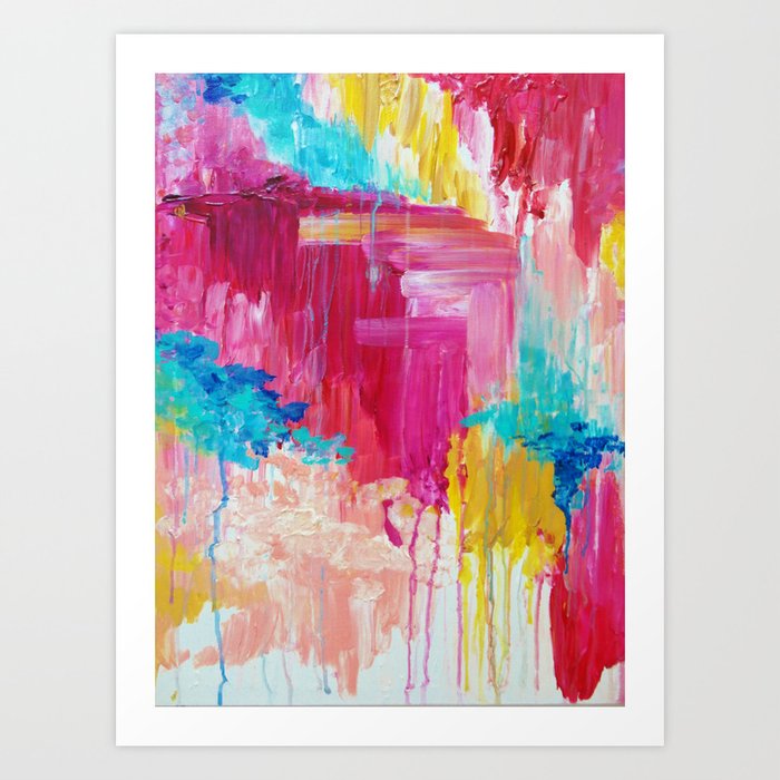 ELATED - Beautiful Bright Colorful Modern Abstract Painting Wild Rainbow Pastel Pink Color Art Print