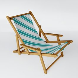 [ Thumbnail: Light Gray & Teal Colored Lined Pattern Sling Chair ]