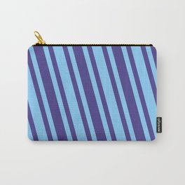 [ Thumbnail: Dark Slate Blue and Light Sky Blue Colored Lines Pattern Carry-All Pouch ]