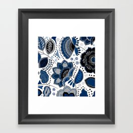 Blue & Black Blooms Framed Art Print