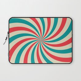 Retro background with curved, rays or stripes in the center. Rotating, spiral stripes. Sunburst or sun burst retro background. Turquoise and red colors. Vintage illustration Laptop Sleeve
