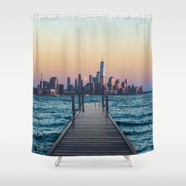 New York City Sunset and Moon-Surreal Travel Collage Shower Curtain