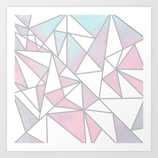 Modern white pink teal watercolor geometrical shapes Art Print