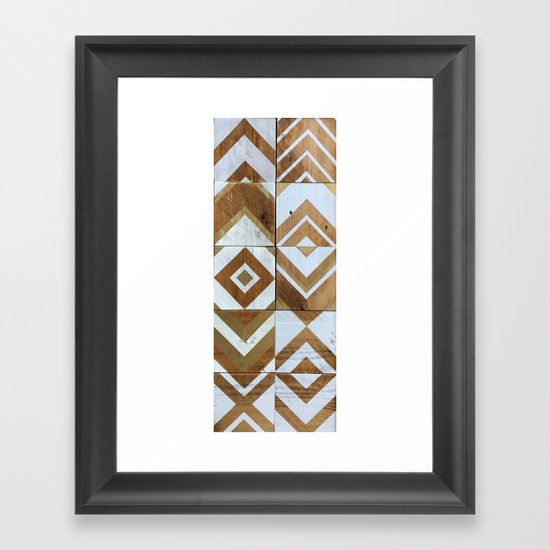 White Chevron Painting On Reclaimed Wood Framed Art Print By