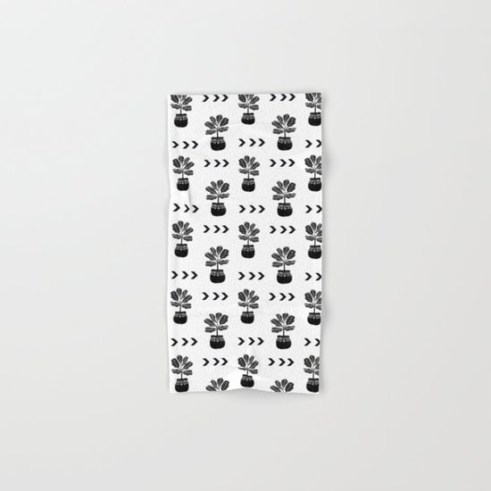 Fiddle Leaf Fig tree linocut black and white minimal modern lino carving monochromatic trendy art Hand & Bath Towel